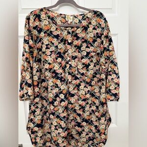 Fig and Flower Floral Blouse - Navy and Orange Size 2X